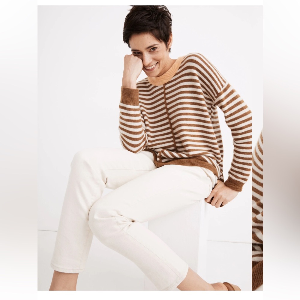 NWOT Madewell Brown & Cream Stripe-Play Smithe Pullover Sweater in Coziest Yarn